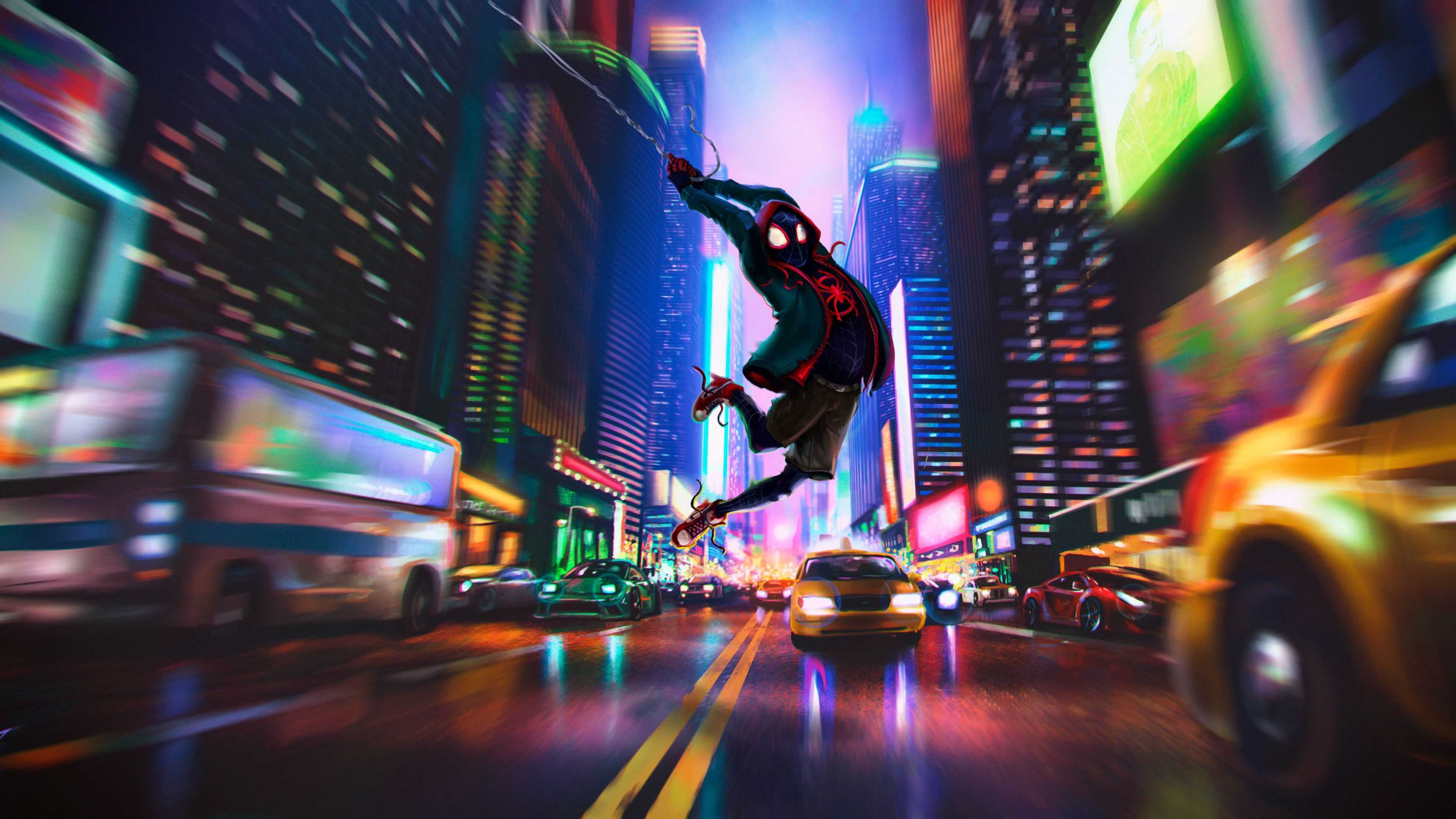 Spider-man: into the spider-verse, miles morales, jumping, falling down,  animation, HD wallpaper | Peakpx